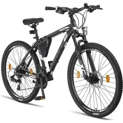 Licorne Bike Mountainbike Effect Premium - 26, 27,5 und 29 Zoll - Fahrrad mit robustem Schwarz/Weiß-Rahmen und 2xDisc-Bremse, ideal für Abenteuer auf und abseits der Straße, maximal 95 kg belastbar.