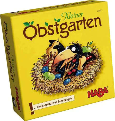 Haba Kleiner Obstgarten 004907 - Kooperatives Sammelspiel - Gesellschaftsspiel für 1-4 Kinder, fördert Farb- und Formenzuordnung. Gemeinsam gegen den frechen Raben, ideal für unterwegs und als Geschenk!