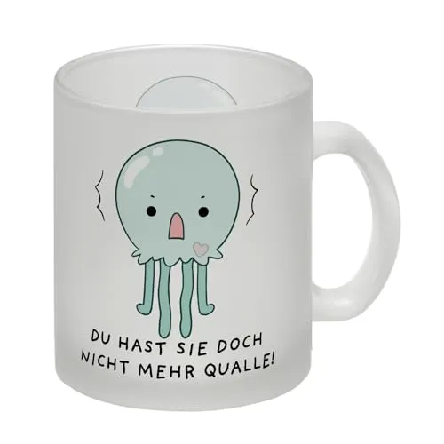 Jelly & Friends Qualle Glas Tasse mit Spruch Du hast sie doch nicht mehr Qualle Kawaii Tasse Squishy Jellyfish Becher Spaß Abschied Ruhestand Kollege
