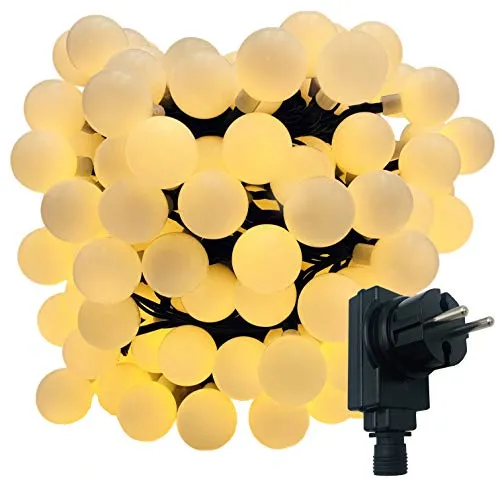 180-er XXL Party-Lichterkette | Warm-Weiße Kugeln für Innen und Außen - Dekorative Kugel-Lichterkette mit 180 warm-weißen LED-Lichtern, ideal für Garten und Festlichkeiten. Energiesparend mit nur 5,7 Watt, inklusive 5 Meter Zuleitung für flexible Montage.
