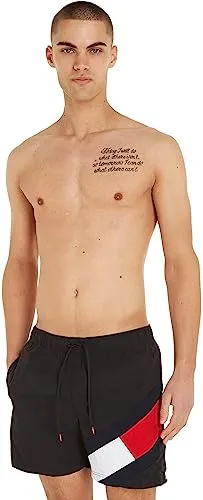 Tommy Hilfiger Herren Badeshorts Medium Drawstring, Schwarz (Black), S - Badeshorts für Herren aus 100% recyceltem Material, mit optimaler Passform und ikonischem Design für höchsten Komfort und Style.