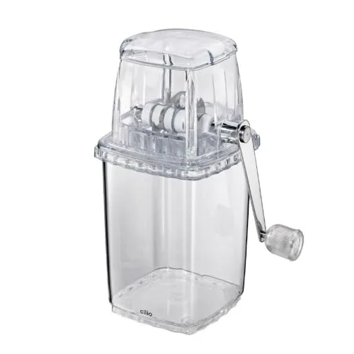 Cilio Ice-Crusher Basic - Handbetriebener Eiscrusher - Eiscrusher aus robustem Acryl, ideal für Cocktails und Drinks. Kompakt mit Handkurbel, Maße ca. 11,5 x 11,5 x 23 cm.