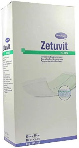 Zetuvit Plus Extrastarke Saugkompr 10x20cm - 10 ST - Kompressen & Verbände – Hochsaugfähige Wundauflage mit Superabsorber, ideal für stark exsudierende Wunden, bietet effektiven Kontaminationsschutz und hohen Tragekomfort.