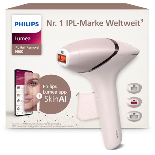 Philips Lumea 9900 Series - IPL-Haarentfernungsgerät mit SenseIQ - IPL-Gerät für sanfte Haarentfernung mit 3 Aufsätzen für Körper, Gesicht und Präzisionsbereiche. Genießen Sie bis zu 92 % weniger Haare nach nur 3 Behandlungen und 18 Monate glatte Haut.