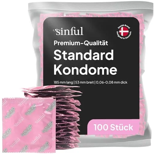 Sinful Kondome 100 Stück Packung - 53 mm Breite - Premium Kondome für Männer mit Gleitgel - 100 Kondome 53mm Umfang - Condoms for Men