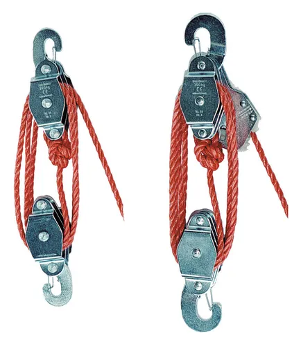 Schoerken Flaschenzug 300 kg mit Seilbremse - 10869 - Hebezeuge, ideal für schwere Lasten bis 300 kg, ausgestattet mit einer sicheren Seilbremse für präzise Kontrolle und Sicherheit.