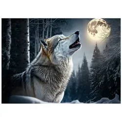 Fototapete Wolf Wald Natur Mond Nacht Tiere 300x210 cm - inkl. Kleister - für Wohnzimmer Schlafzimmer Flur Modern Vlies Tapete Vliestapete Wandtapete Motivtapeten