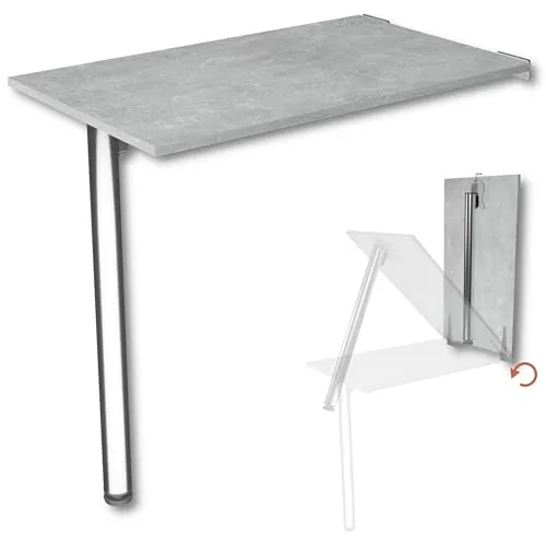 KDR Wandklapptisch 80x50 cm in Betonoptik - Esszimmertisch mit klappbarem Tischbein, ideal für kleine Räume und vielseitig einsetzbar als Esstisch oder Schreibtisch.