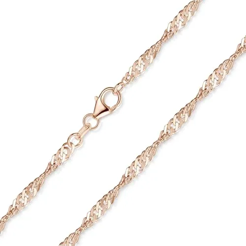 MATERIA Roségold Halskette 925 Silber - Elegante Singapurkette für Damen - Hochwertige 3mm Singapurkette aus rosé vergoldetem 925 Sterling Silber, die durch ihre spezielle Fertigung besonders stark schimmert. Ideal für Kettenanhänger und perfekt zum Verschenken.