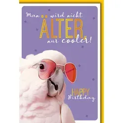Geburtstag - Karte mit Umschlag - Ara mit Sonnenbrille