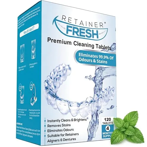 Retainer Reinigungstabletten – 120 Tabletten Retainer frisch, halten Sie Ihre Retainer und fleckenfrei – Retainer Reiniger Tablette, Mundschutz, gebissreiniger tabs, zahnschiene