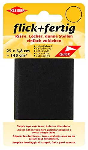 KLEIBER Reparatur-Set Flick + Fertig schwarz selbstklebend - Schwarz - Nähzubehör für schnelle Reparaturen, selbstklebend und aus 100% Polyamid - ideal für Nylonbekleidung und Freizeitartikel, einfache Anwendung ohne Nähen!