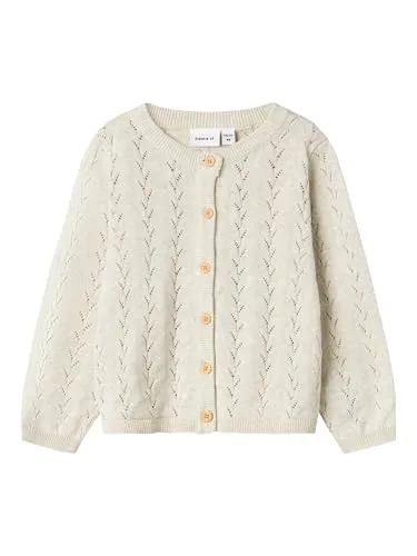 Name IT Mädchen Nmfbanni Ls Knit Card Noos Strickjacke, Peyote Melange, 104 EU