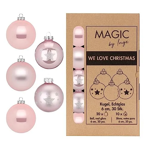Weihnachtskugeln Glas 6cm x 30 Stück mit Sternenmuster in Kartonbox Christbaumkugeln Lovely Magnolia