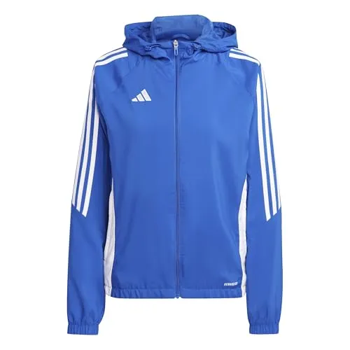adidas Damen Windbreaker Tiro 24 W blau S - Trainingsbekleidung mit Aeroready-Technologie für optimale Feuchtigkeitsregulierung, ideal für sportliche Aktivitäten und Freizeit.