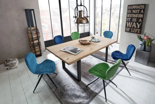 Esstisch SIT "Tops&Tables", Beige - 200 cm Wildeiche mit Baumkante - Esstisch aus massiver Wildeiche mit einzigartiger Baumkante, ideal für gemütliche Familienessen. Maße: B:200cm H:77cm T:100cm, teilmontiert geliefert.
