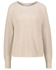 Marc O'Polo Damen Strickpullover aus Bio-Baumwolle, Cremefarben (Sandy Melange) - Pullover für Damen aus nachhaltiger Bio-Baumwolle, sportlich-elegant mit Rundhalsausschnitt und lässigen Raglanärmeln für einen modernen Look.