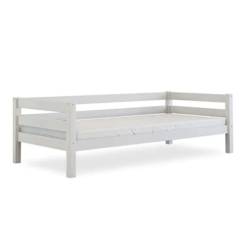 Bubema Niki – Kinder Einzelbett/Sofabett aus massivem Buchenholz - Hochwertiges Kinderbett aus massivem Buchenholz, vielseitig als Einzelbett oder Sofabett nutzbar, mit 3-seitigem Geländer für mehr Sicherheit und Gemütlichkeit.