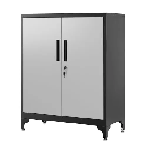 SONGMICS Aktenschrank mit 2 Türen, abschließbar - Schränke für das Heimbüro, robuster Stahl mit wasserresistenter Oberfläche und höhenverstellbaren Ablagen für flexiblen Stauraum.