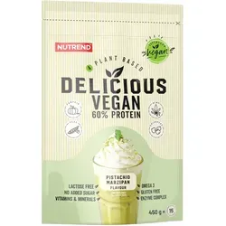 Nutrend Delicious Vegan Protein (450 g, Pistazien & Marzipan) - Sportnahrung mit 60 % Eiweiß aus 4 pflanzlichen Quellen, ideal für Veganer und gesundheitsbewusste Sportler. Cremiger Geschmack und vollgepackt mit Nährstoffen für optimale Leistung.