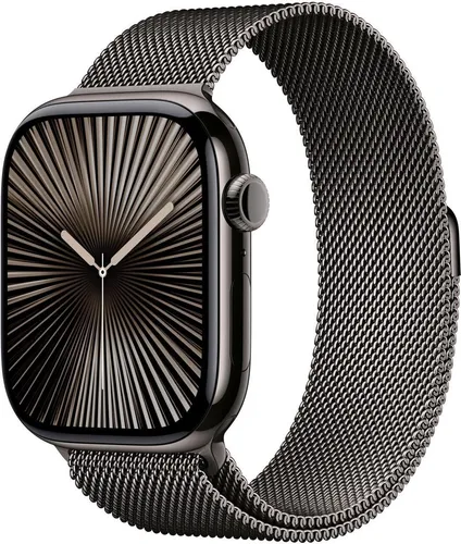 Apple Watch Series 10 46mm Cellular - Titan-Gehäuse in Schiefer - Smartwatch mit 64 GB Speicher, ideal für Fitness und Kommunikation, ausgestattet mit robustem Titan-Gehäuse und elegantem Edelstahlarmband.