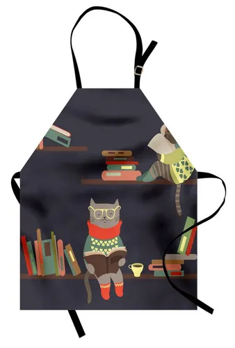 Abakuhaus Kochschürze Höhenverstellbar Klare Farben ohne verblassen, Gekritzel Lustige Bücherregal Lesende Katze