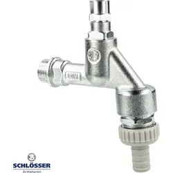 Schlösser Armaturen DVGW-Auslaufventil 1/2 Zoll mit Steckschlüsseloberteil - Hochwertiges 1/2' Auslaufventil aus Messing mit matt verchromter Oberfläche. Ideal für zuverlässige Abdichtung und einfache Installation. Lieferung inklusive Schlauchverschraubung und Rohrbelüfter.