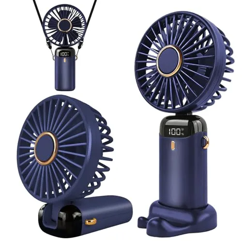 Jsdoin Handventilator - Tragbarer Mini Ventilator mit 5 Geschwindigkeitsstufen (Dunkelblau) - Kompakter Handventilator für unterwegs: Mit 5 Geschwindigkeitsstufen und bis zu 15 Stunden Laufzeit sorgt er jederzeit für erfrischende Abkühlung. Ideal für Büro, Reisen und Outdoor-Aktivitäten.
