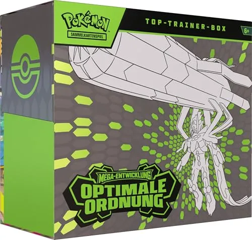 Pokémon Mega Entwicklung 3 - Top-Trainer-Box Deutsch - Entdecke die spannende Erweiterung „Optimale Ordnung“ für das Pokémon Sammelkartenspiel. Ideal für Sammler und Spieler, bietet diese Box zahlreiche strategische Möglichkeiten und ist ein Must-Have für jeden Pokémon-Fan!