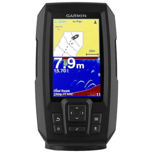 Echolot Garmin Striker Plus 4 - Sonare & Echolote mit Doppelfrequenzsonde für kristallklare Bilder und hochempfindlichem GPS zum einfachen Speichern und Wiederfinden von Angelpunkten.