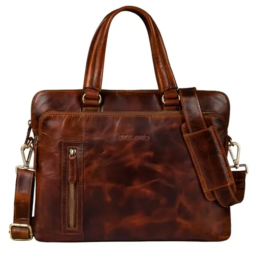 STILORD Lory Aktentasche Damen Leder Vintage Business Laptoptasche 13,3 Zoll MacBooktasche als Handtasche Umhängetasche für Büro Office Echtleder Farbe:Kara - Cognac