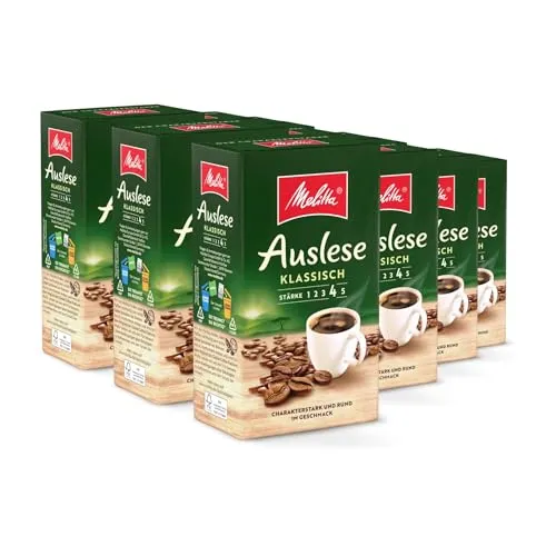 Melitta Auslese gemahlener Filter-Kaffee - Kaffee mit kräftigem Geschmack, perfekt für Filterkaffeemaschinen. Vakuumverpackt für maximalen Aromagenuss und individuell geröstet in Deutschland.