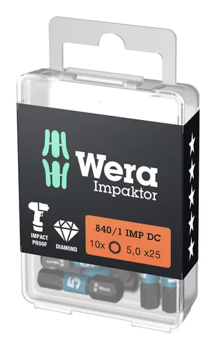 Wera Bit-Sortiment Bit-Box Impaktor 1/4" DIN 3126 C6,3 Innensechskant 5 x 25 mm 10er Pack - 5157605001
