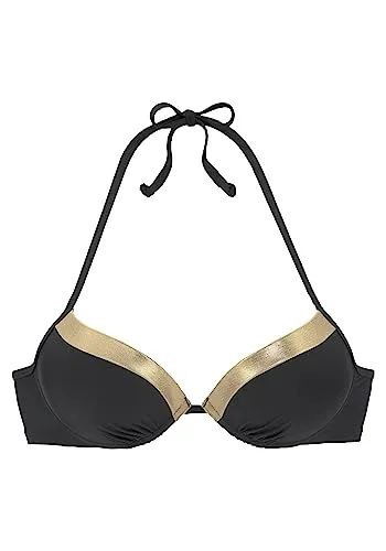Push-Up-Bikini-Top LASCANA "Elodie" in Schwarz-Gold - Bademode für Damen, Push-Up-Stil mit wattierten Cups und trendigem Recycling-Polyamid für nachhaltigen Komfort und Stil.