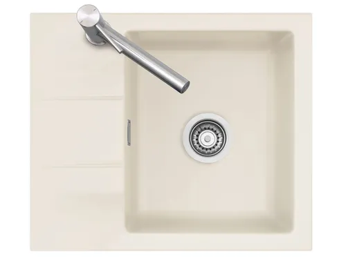 Systemceram Genea 60 Jasmin Keramikspüle - Keramikspüle in Jasmin (Creme), ideal für Unterschränke ab 50 cm, mit handbetätigter Bedienung und eleganter matt Oberfläche.