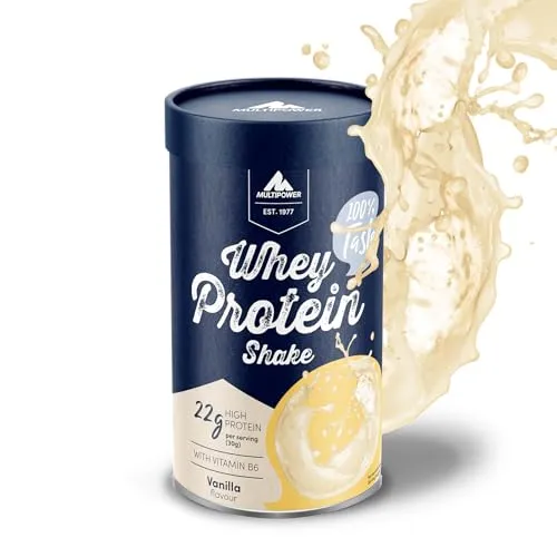 Multipower Whey Protein Shake - 420g Pulver - Proteinreicher Whey Protein Shake in nachhaltiger Pappwickeldose. Ideal zur Unterstützung einer proteinbewussten Ernährung, liefert pro Portion ca. 21 g Eiweiß und ist einfach zuzubereiten.