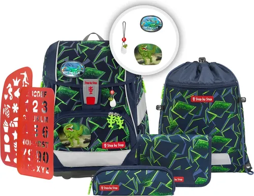 Step by Step Schulranzen-Set 2IN1 Plus Wild T-Rex Taro - Ergonomischer, höhenverstellbarer Tornister mit reflektierenden Elementen und anpassbarem Design für optimale Sichtbarkeit und individuellen Style
