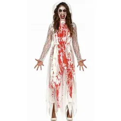 FIESTAS GUIRCA Dämonenhaftes Braut Kostüm für Damen - Kostüm-Outfits für Erwachsene, blutiges Brautkleid für schaurige Halloween-Partys, inklusive Schleier und liebevoll verarbeitet aus 100% Polyester.