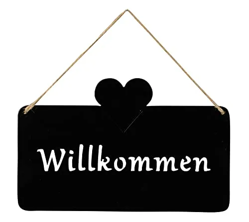 levandeo Türschild Willkommen Eisen Modernes Hängeschild Schwarz Matt 25x16 cm Wetterfeste Haustürdeko Gartendekoration mit Kordel und Herzdekor