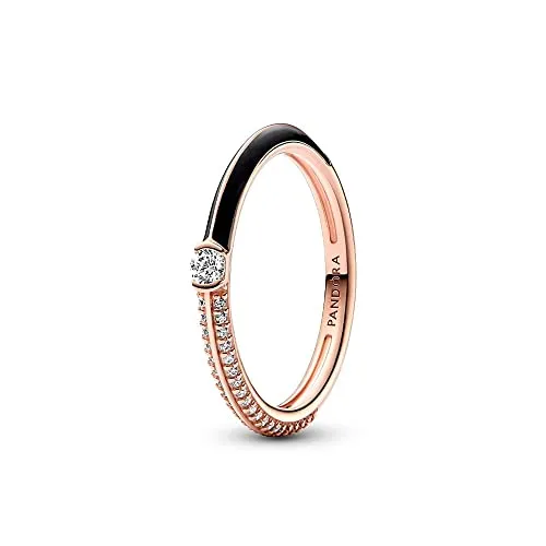 PANDORA ME Pavé & Schwarz Doppelring aus Sterlingsilber mit Zirkonia in der Farbe Roségold-Schwarz, PANDORA ME Collection, Gr.52, 182528C01-52