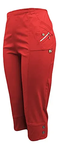 Kurze Hosen Damen Sommerhosen Bermuda 7/8 Schlupfhose leichte Stoffhose angenehme Caprihose mit Taschen (40-42, Rot)