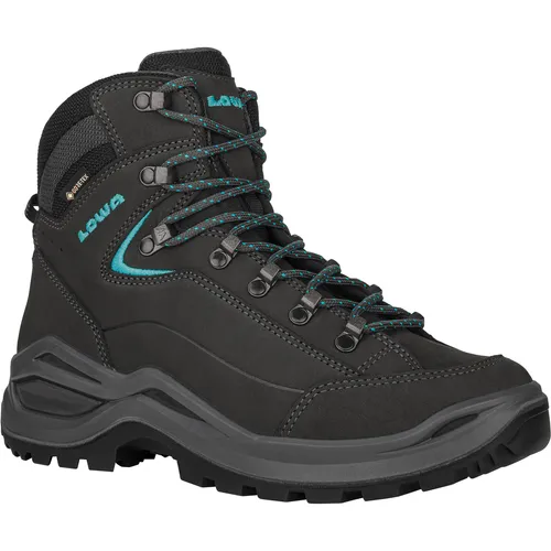 Lowa Renegade EVO GTX Mid Ws W - Damen Hikingschuhe in Asphalt/Türkis - Wanderschuhe für Damen, der Renegade EVO GTX Mid bietet hervorragenden Gehkomfort und ist ideal für Alltag und Outdoor-Abenteuer.