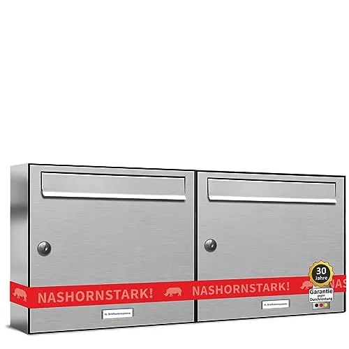 AL Briefkastensysteme 2er Briefkastenanlage Edelstahl - Moderne Doppel-Briefkastenanlage DIN A4, lebenslang rostfrei und ideal für Mehrfamilienhäuser mit zwei Fächern für praktischen Postempfang.