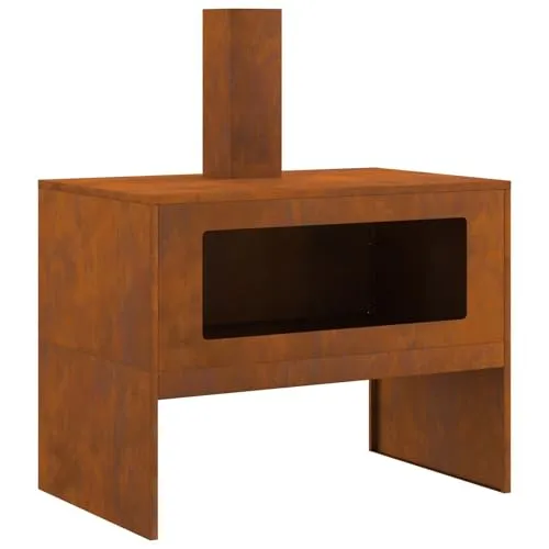 vidaXL Feuerstelle mit Schornstein 80X50X96 cm - Grills - Langlebige und rostbeständige Stahl Feuerstelle für Garten oder Patio, ideal für gemütliche Abende im Freien mit rustikalem Design.