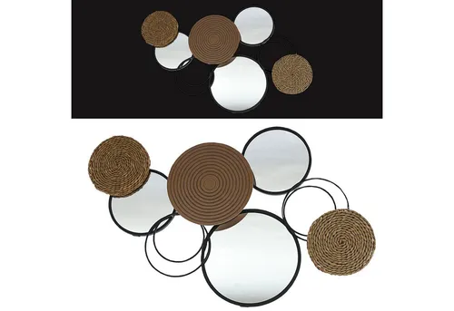 CEPEWA Wanddekoobjekt "Amanda" Metall 76x47cm mit Spiegel - Elegante Wanddeko aus Metall mit integriertem Spiegel, ideal für stilvolle Akzente in Ihrem Wohnraum. Hochwertige Verarbeitung in Schwarz und Gold, perfekt über Sideboards oder Esstischen.