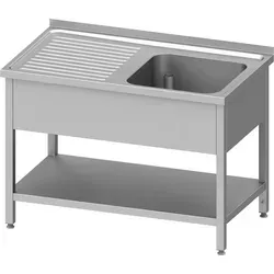 Spültisch mit Grundboden 1000x700x850 mm, mit einem Becken rechts, mit Aufkantung, verschweißt - Silber