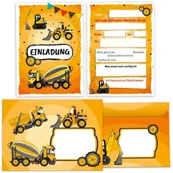 JUNAPACK Einladungskarten Baustelle zum Geburtstag Einladungen mit Umschlägen Karten Lkw Jungen, Einladungskarten mit Umschlägen zum Geburtstag Baustelle LKW