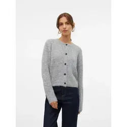 Modische Strickjacke VERO MODA "VMNOVAH LS O-NECK BUTTON CARDI GA NOOS" - Strickjacke für Damen in Grau, hüftlang und bequem, ideal für Büro und Freizeit. Hält warm und ist pflegeleicht – perfekt für den Herbst!