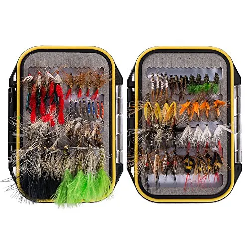 Bassdash Fliegenfischen Fliegen Set Forellenbarschangeln mit Fliegenbox, 36/64/72/76/80 / 96Stk. Mit Trockenfliegen/Nassfliegen, Nymphen, Streamers, Popper