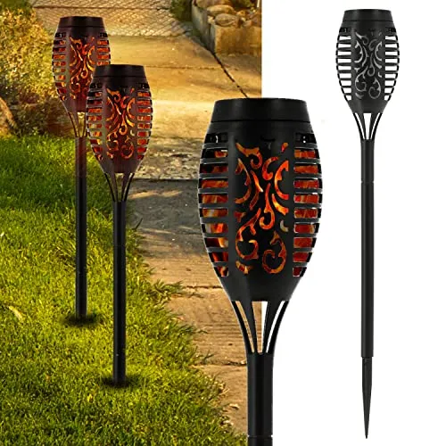 Cepewa LED Solarfackel | H50 cm Flammeneffekt 7 SMD LEDs Bodenspieß | Lampe Gartendekoration Lichtquelle (1 x LED Solarfackel 50cm), Schwarz
